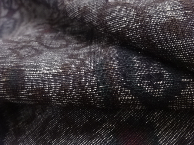  アンティーク　更紗模様織出し手織り紬着物